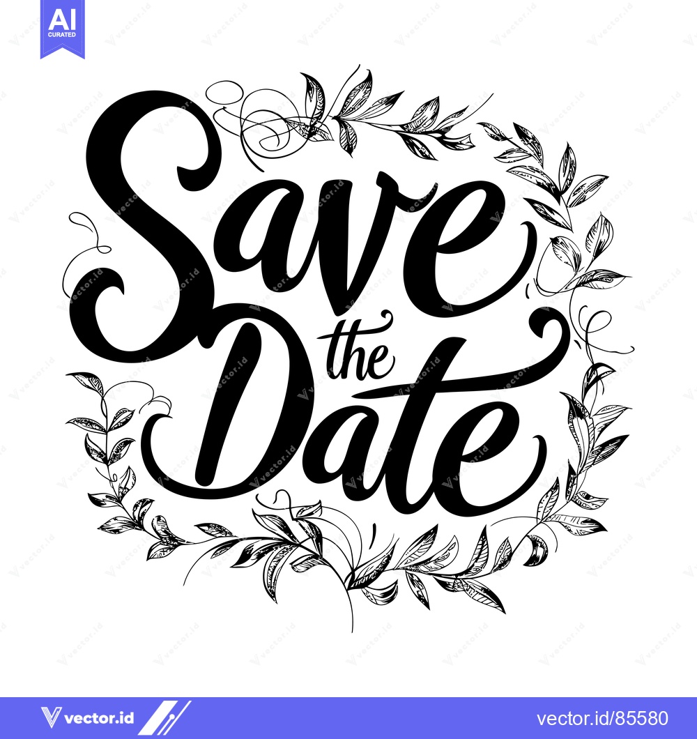 Premium Vector dari Hand-drawn Floral Wreath with "Save the Date" Script