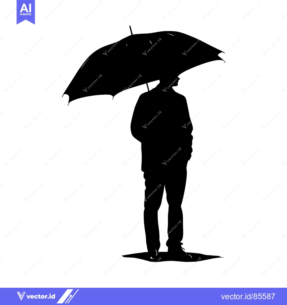 Premium Vector of Silhouette of a man standing under an umbrella