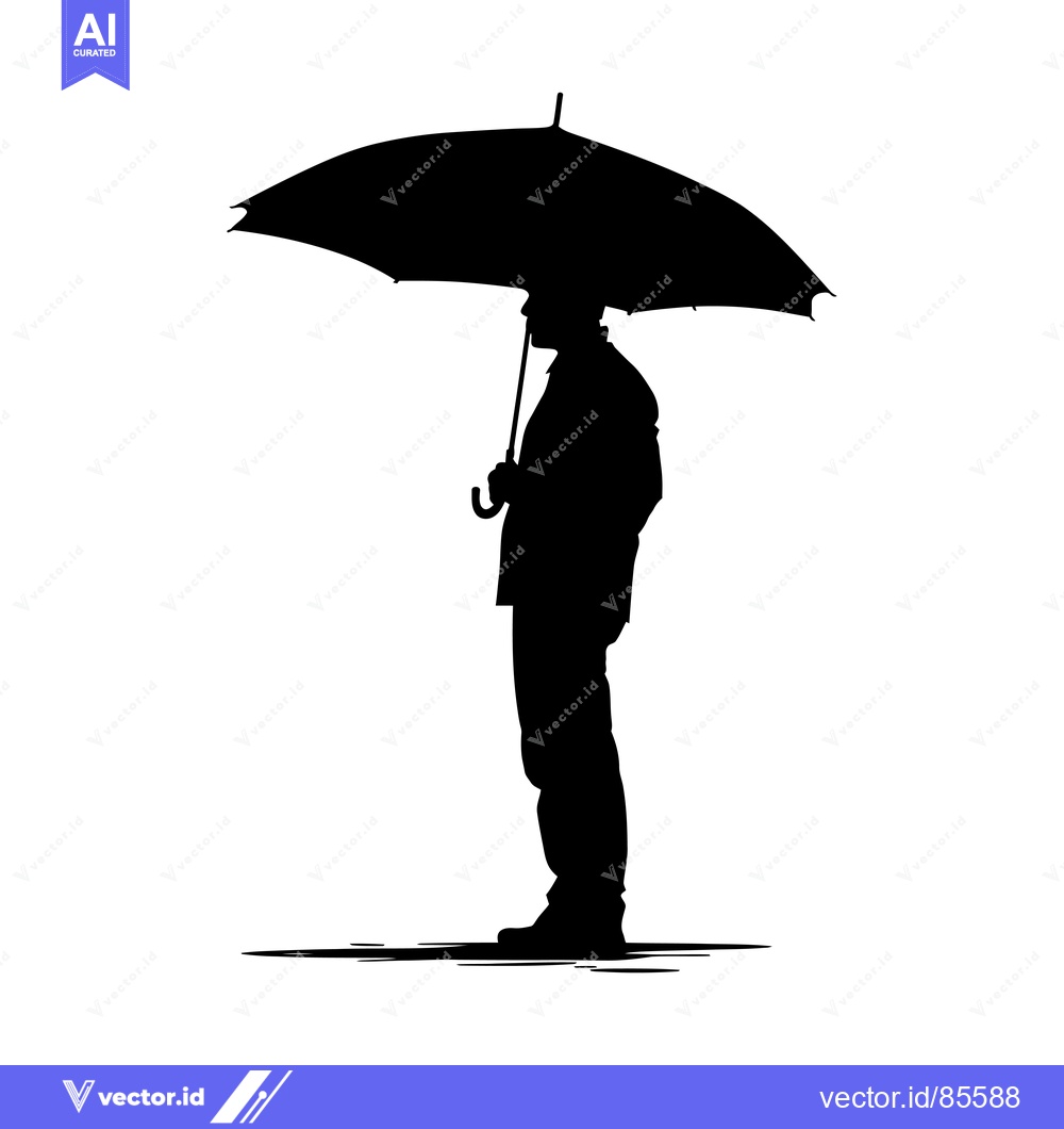 Premium Vector of Silhouette of a Man Holding an Umbrella