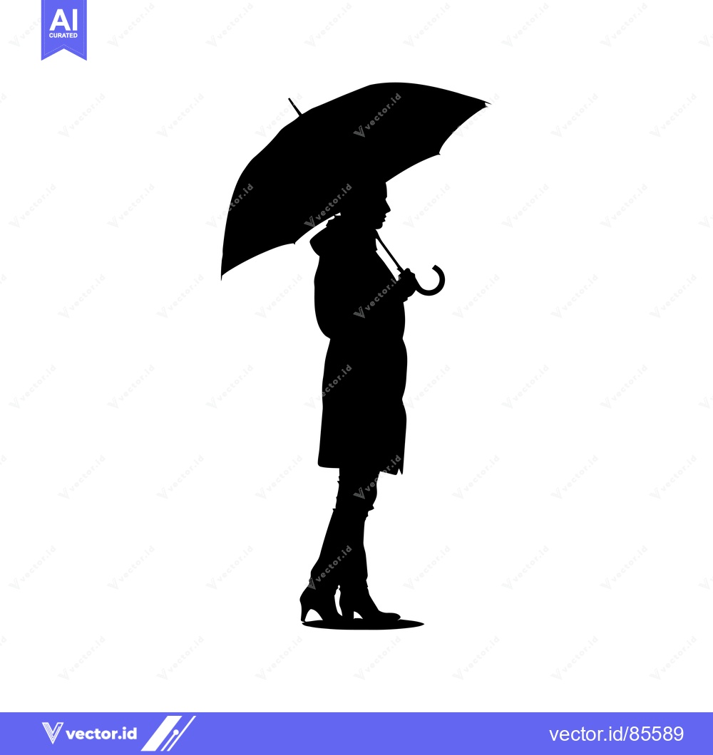 Premium Vector dari Silhouette of a Woman Holding an Umbrella