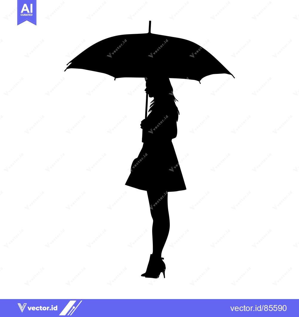 Premium Vector dari Silhouette of a Woman Holding an Umbrella
