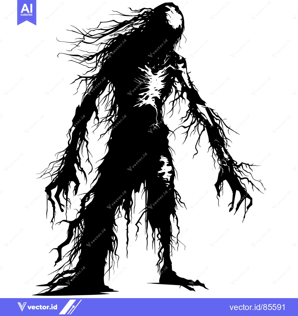 Premium Vector dari A Silhouette of a Fleshless, Gnarled Creature with Long, Sharp Claws