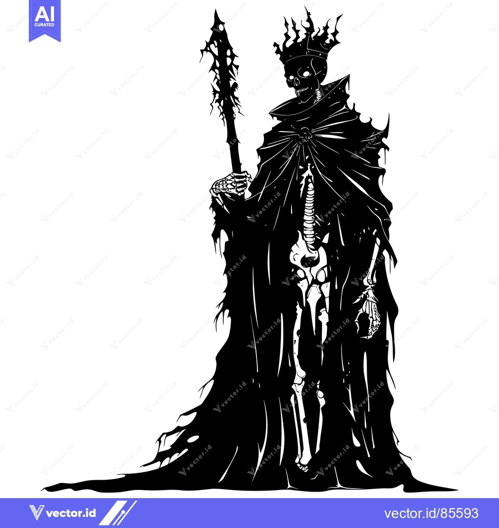 Premium Vector dari Skeleton King with Spiked Staff and Draped Cloak