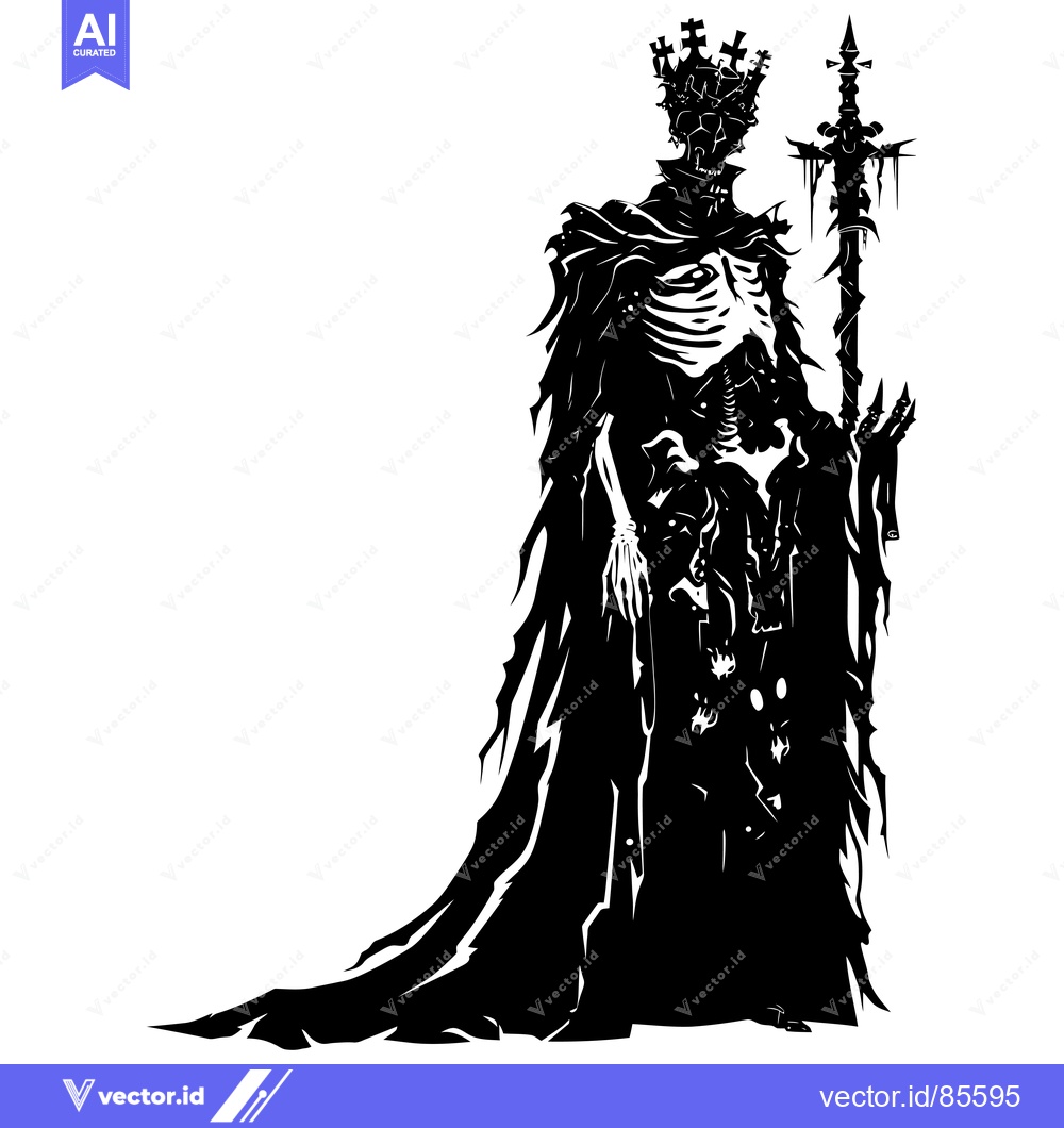 Premium Vector of Silhouette of a Skeleton King Holding a Spiked Staff