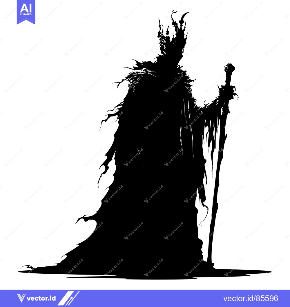 Premium Vector of Silhouette of a King in a Crown and Robe Holding a Staff