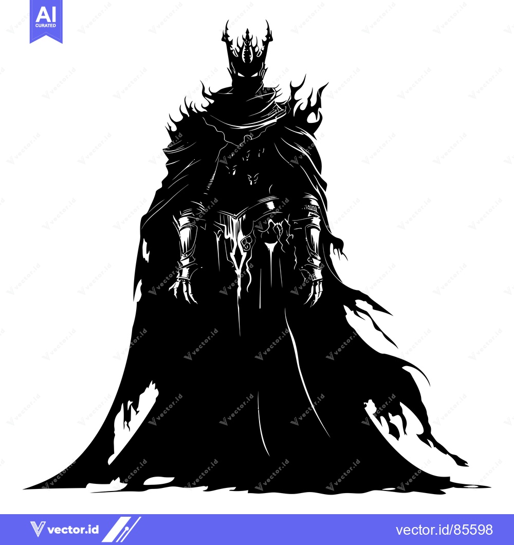Premium Vector dari Silhouetted King with Crown and Flame-Like Cape