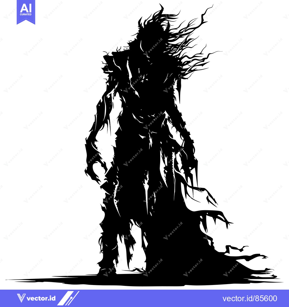 Premium Vector of Silhouette of a Ghastly Figure with Wavy Hair and Claws