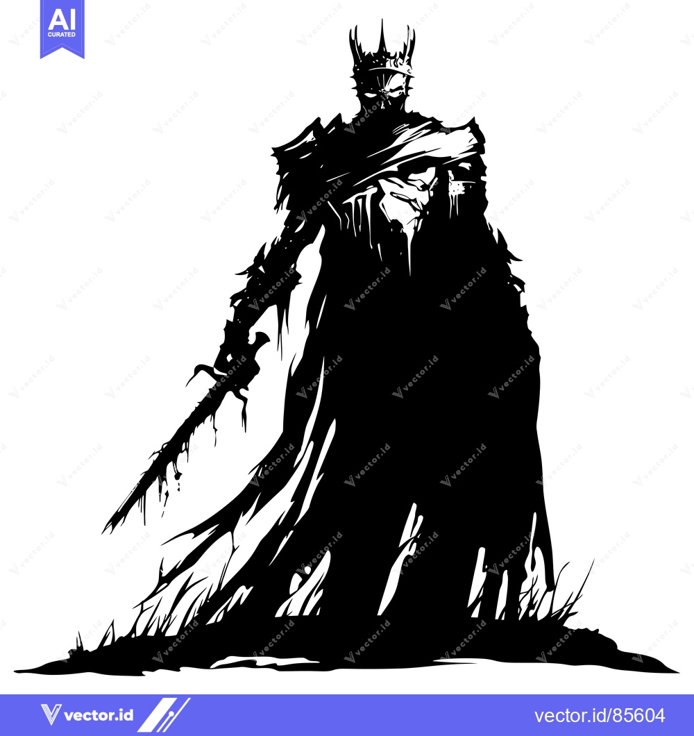 Premium Vector dari Silhouette of a Dark-Clad, Crowned Figure Holding a Sword