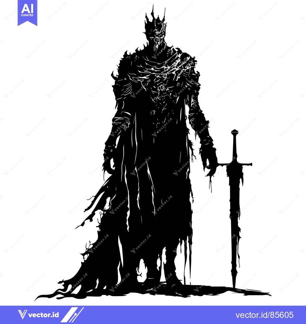 Premium Vector of Silhouette of a Dark Knight with a Sword