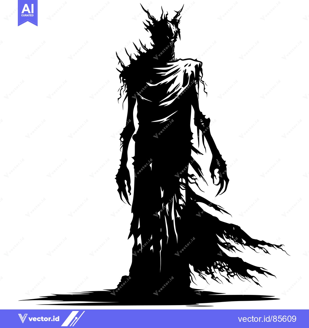 Premium Vector dari Silhouette of a Spiked, Glowing, and Cloaked Demon