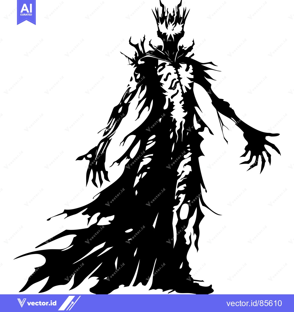 Premium Vector dari Silhouette of a Tall, Gnarled, and Skeletally-Thin Figure with a Crown
