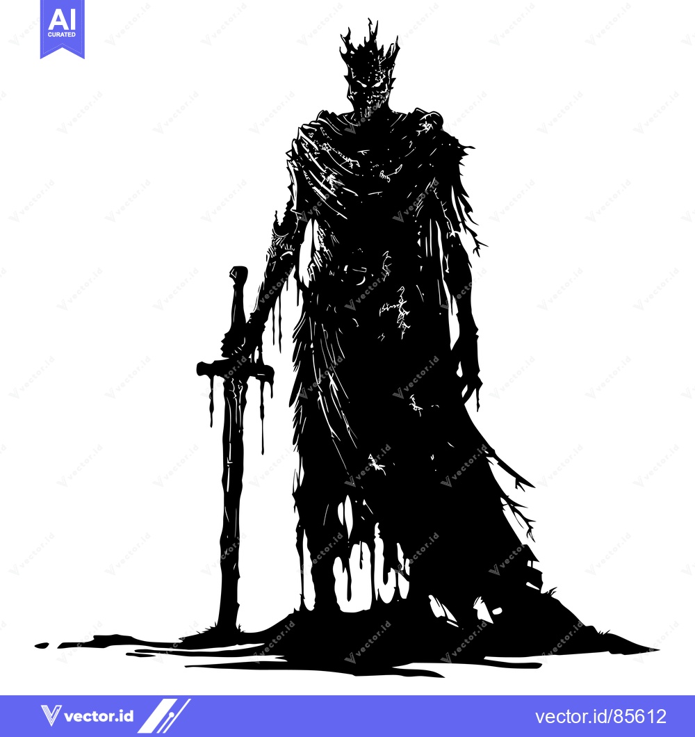 Premium Vector dari Silhouette of a Dark Figure Holding a Sword