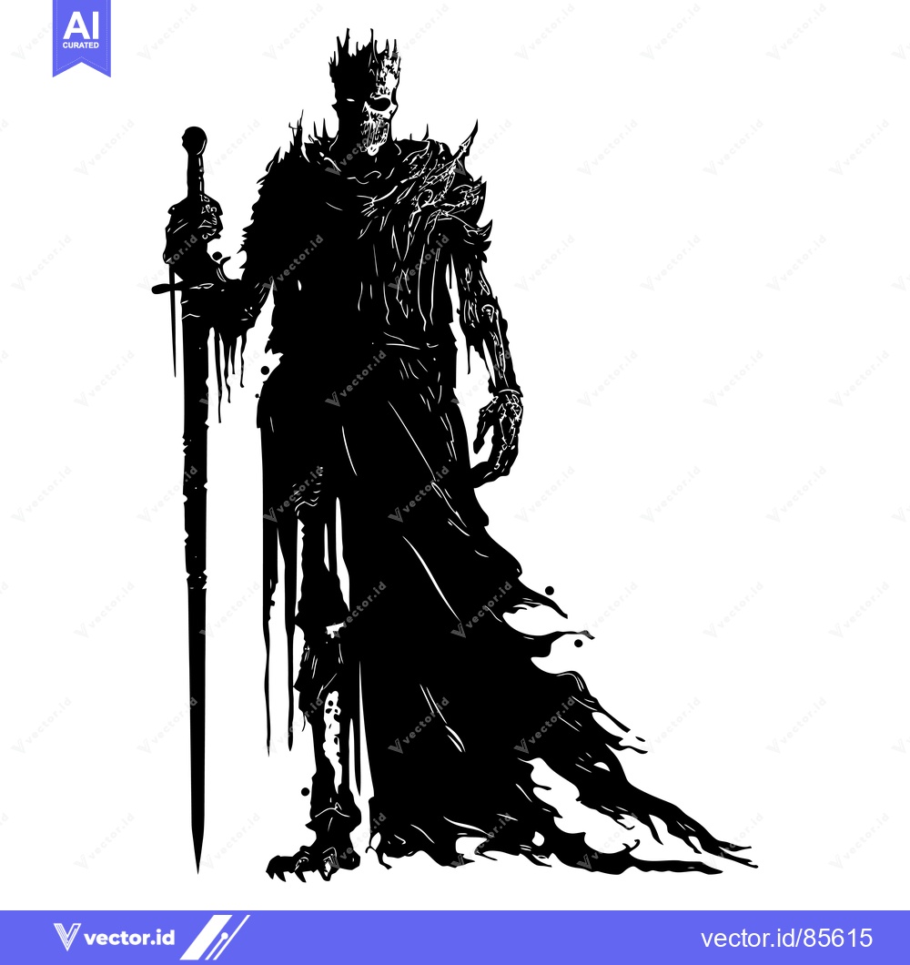 Premium Vector of Skeletal King with Sword and Flowing Cloak