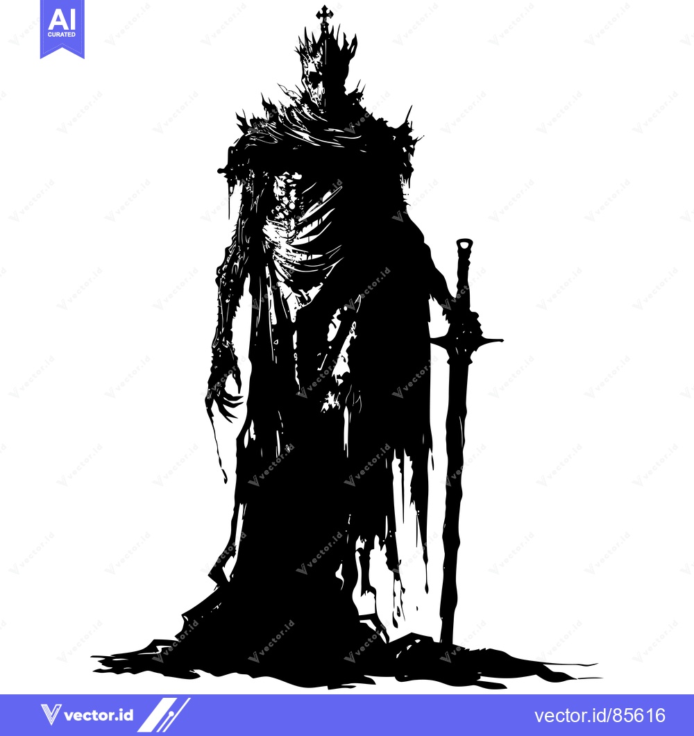Premium Vector of A Silhouette of a Grim, Crowned Figure Holding a Sword
