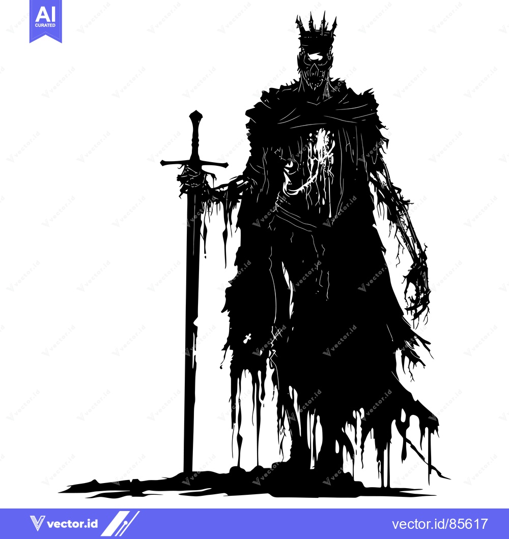 Premium Vector of Decaying King Silhouette With a Sword