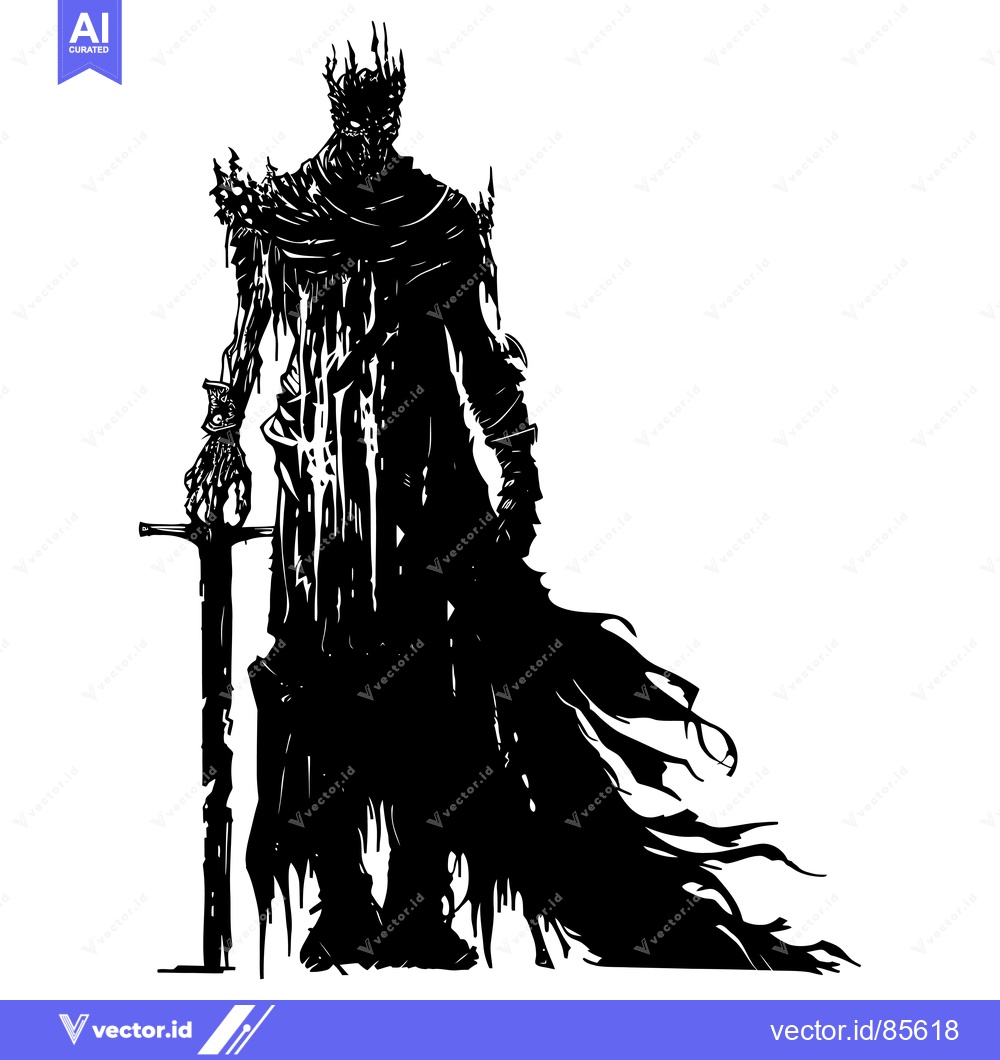 Premium Vector of Silhouette of a Dark Figure in a Crown Holding a Sword