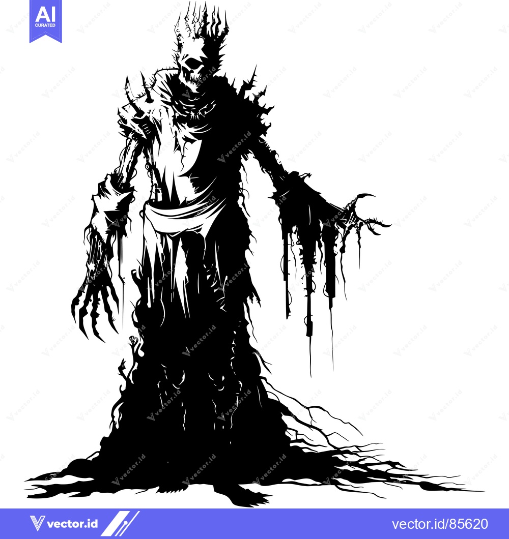 Premium Vector dari A Silhouette of a Crowned Skeletal Monster with Claws