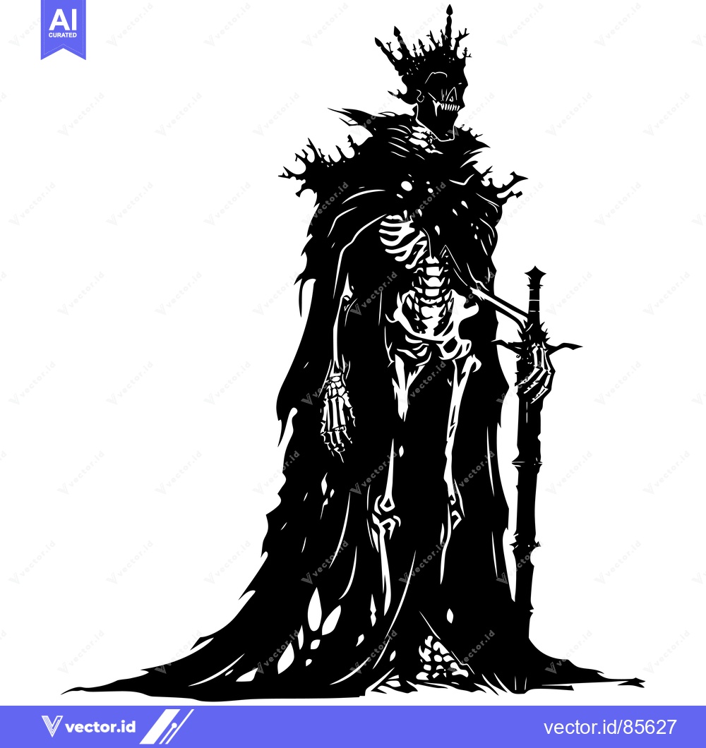 Premium Vector dari A Skeletal Figure In A Crown And Robe Holding A Sword
