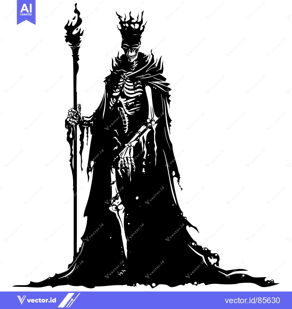 Premium Vector dari Skeletal King with Flaming Staff and Cape