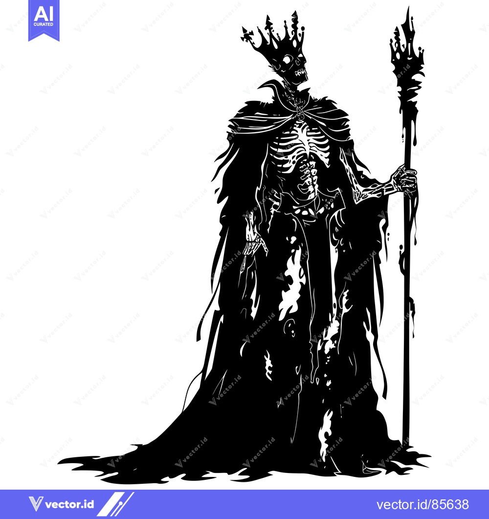 Premium Vector of Skeletal Figure in Crown and Robe Holding a Dripping Staff