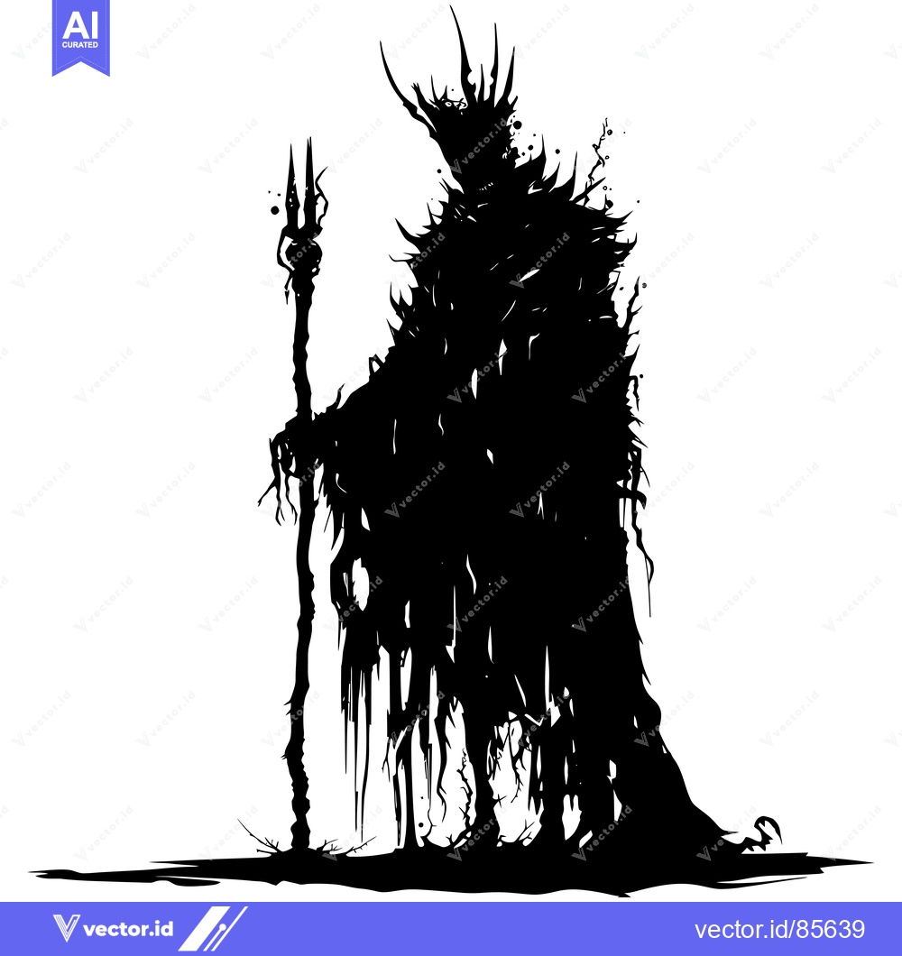 Premium Vector dari Silhouette of a Dark Figure with a Twisted Staff