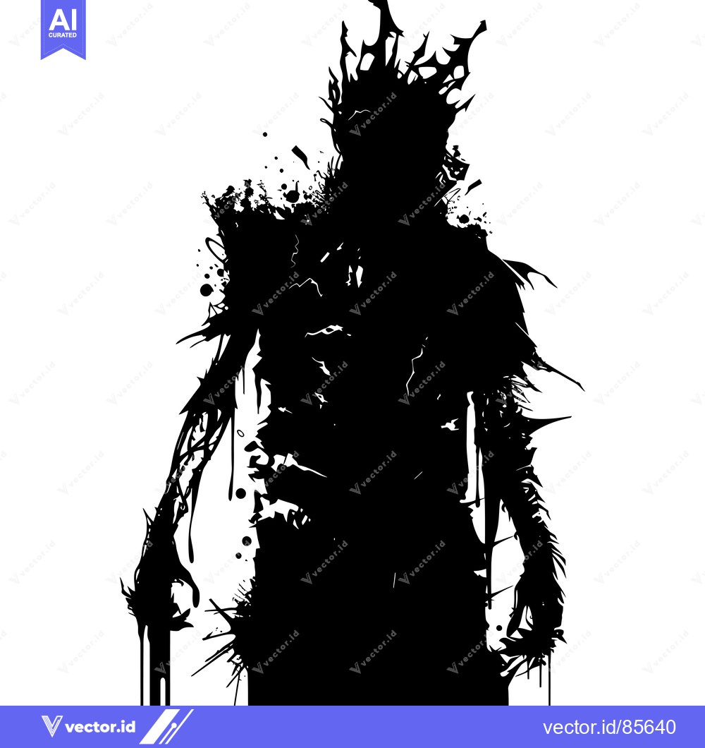 Premium Vector dari Black and White Silhouette of a Figure with Spikes and Dripping Ink