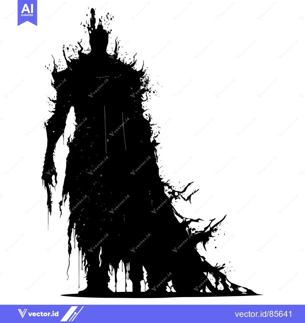 Premium Vector of Silhouette of a shadowy figure in armor with a flowing cape