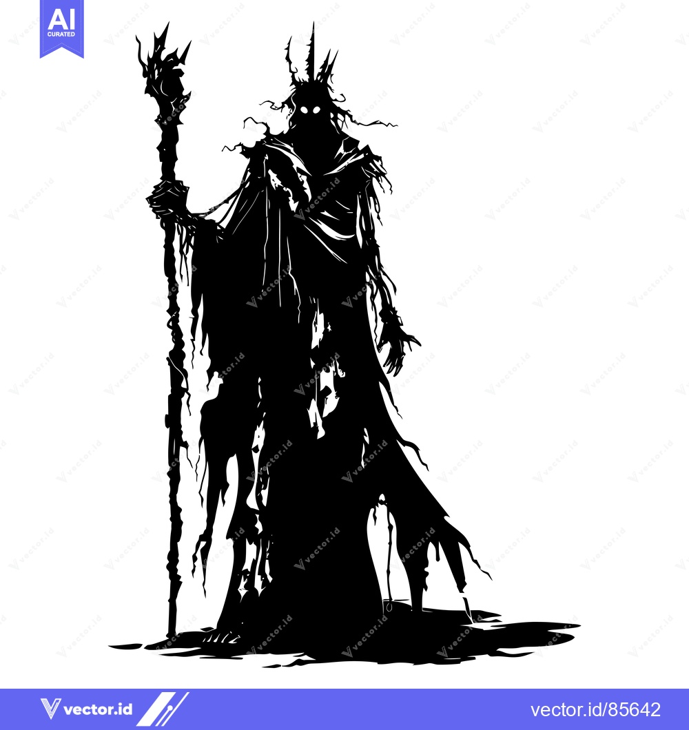 Premium Vector dari Silhouette of a Dark, Cloaked Figure Holding a Staff