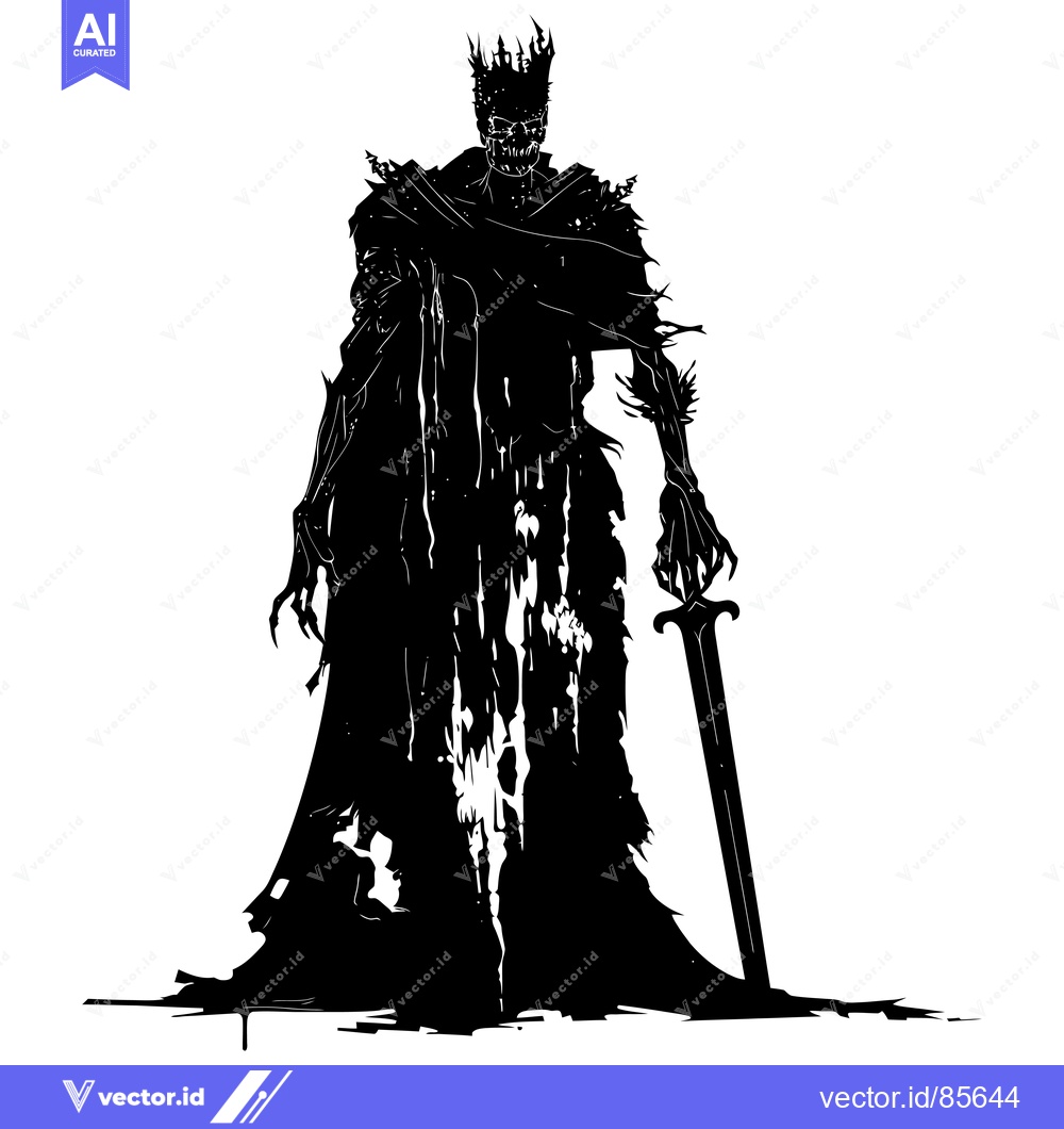 Premium Vector dari Silhouette of a Skeleton King Holding a Sword