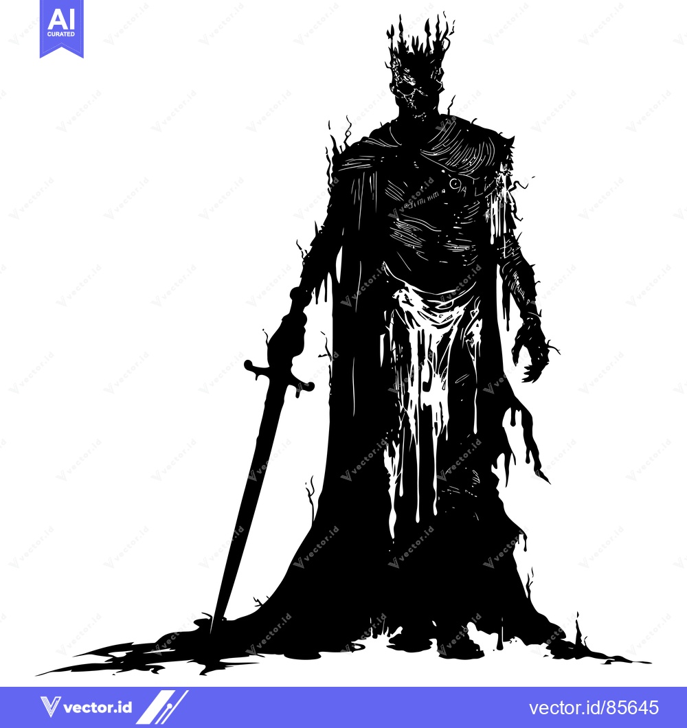 Premium Vector dari Silhouette of a Corrupted King Holding a Sword