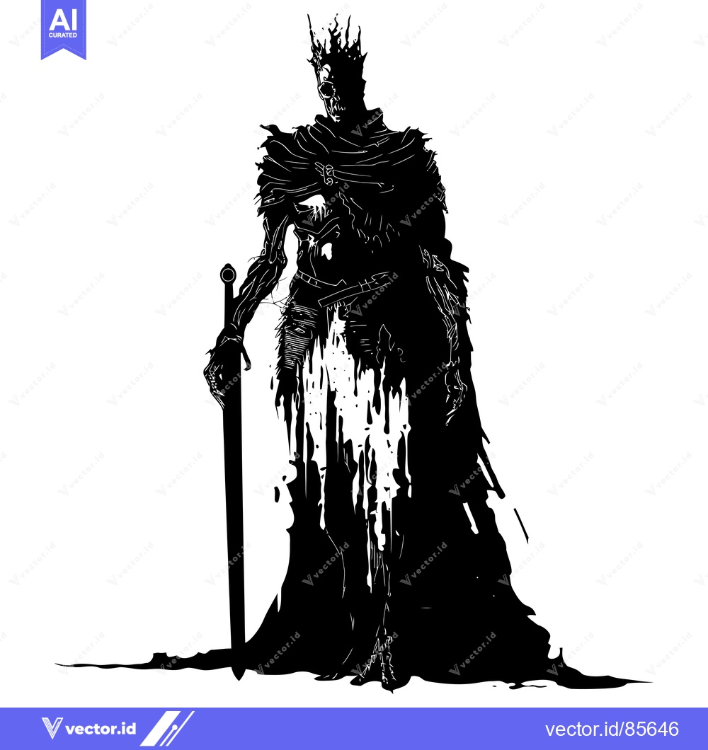 Premium Vector dari Silhouette of a Decaying King with a Sword
