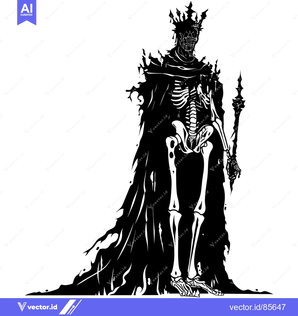 Premium Vector dari Skeletal Figure in Crown and Cape Holding a Staff