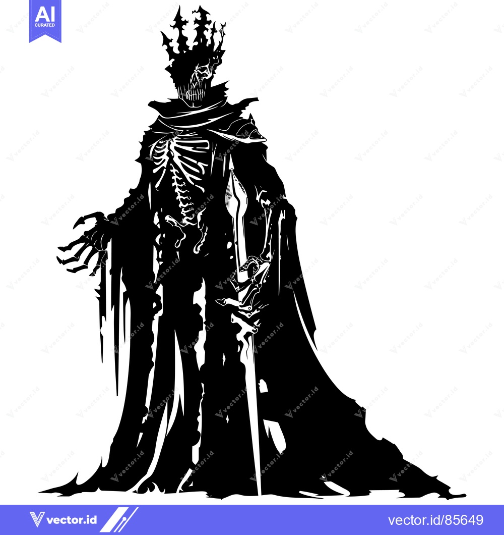 Premium Vector of Skeletal King in Spiked Crown Holding a Sword