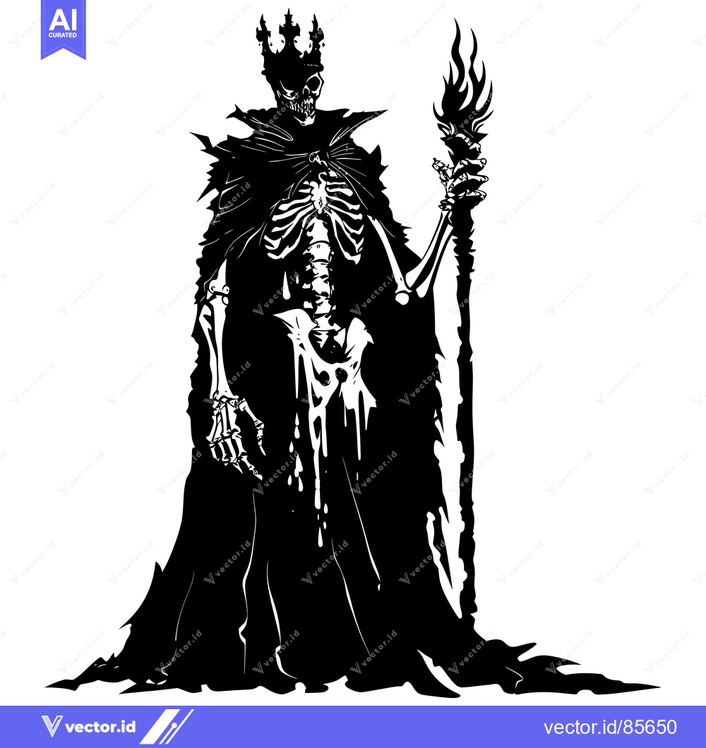 Premium Vector dari Skeletal King with Crown and Flaming Staff
