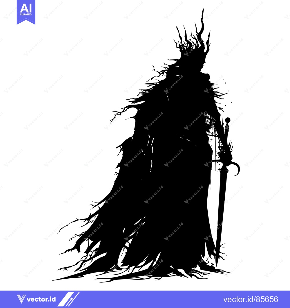 Premium Vector dari A Silhouette of a Dark Figure with a Crown and Sword