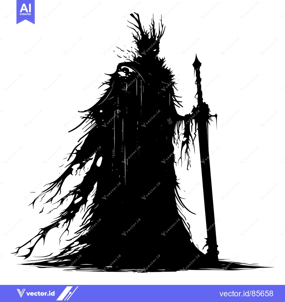 Premium Vector dari A Silhouette of a Dark Figure Holding a Sword