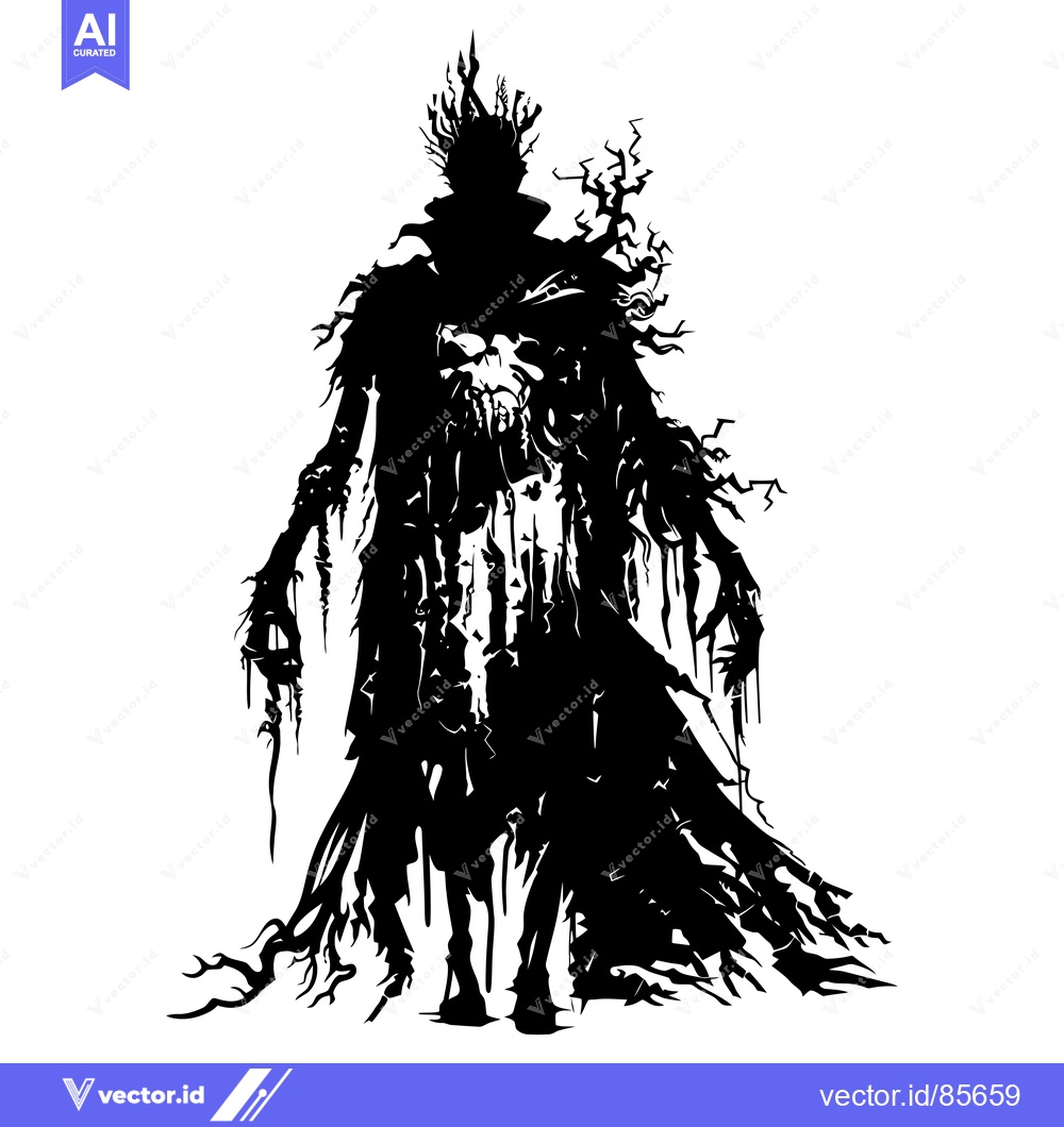 Premium Vector of Silhouette of a Ghastly Figure with a Skull and a Spiky Crown