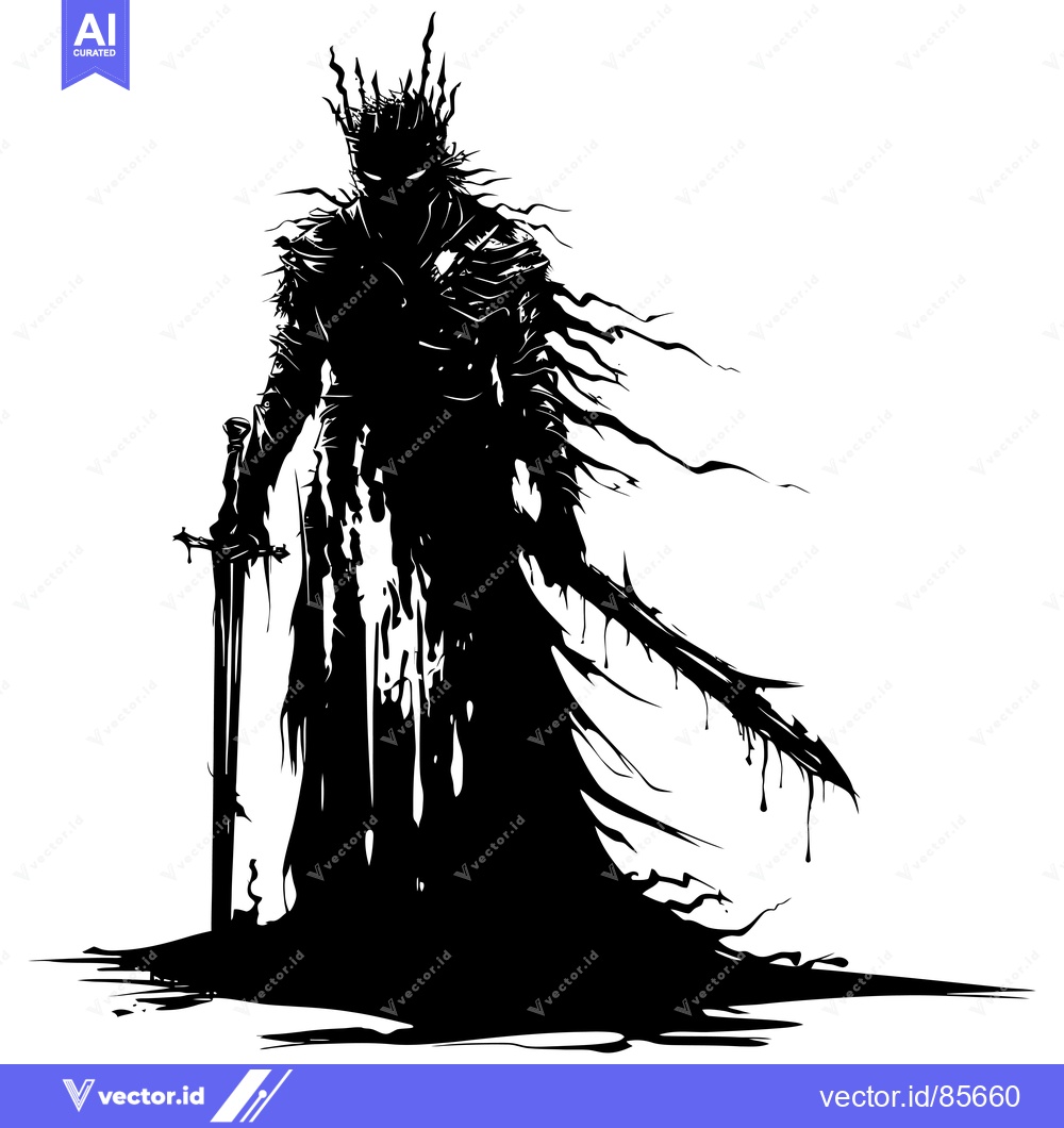 Premium Vector dari Silhouette of a Dark King with a Sword and a Crown