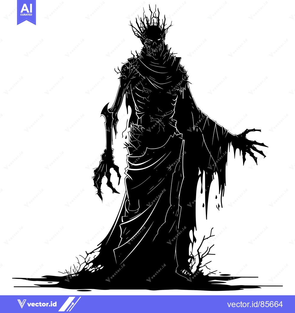 Premium Vector of Silhouette of a tree-like creature with gnarled branches and dripping
