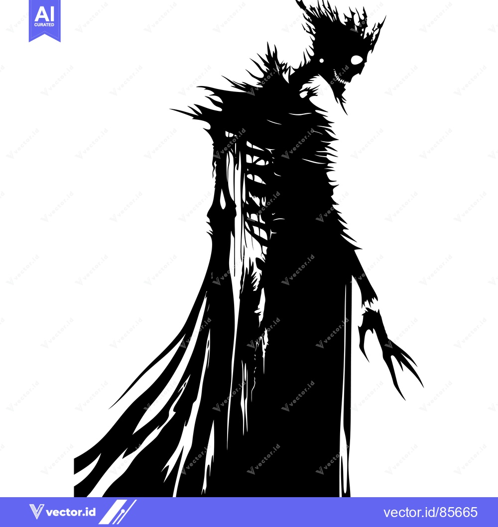 Premium Vector dari Silhouette of a Gnarled, Eerie Figure with a Sinister Smile