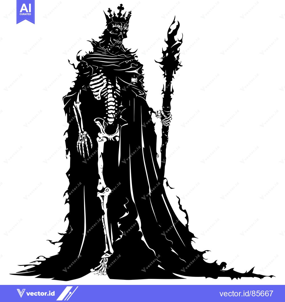 Premium Vector of Skeleton King in a Long Robe Holding a Staff
