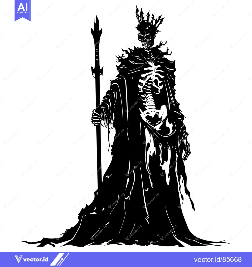 Premium Vector dari Skeleton King with Crown and Staff Silhouette