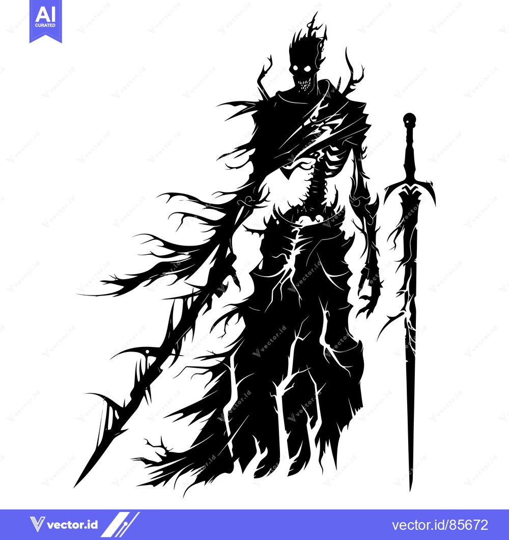 Premium Vector of Silhouette of a skeletal figure with a sword