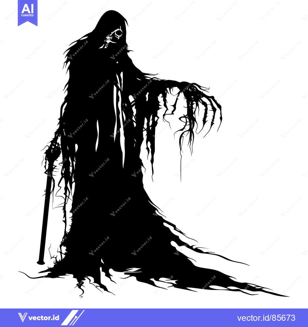 Premium Vector dari A Black Silhouette of a Grim Reaper Holding a Scythe