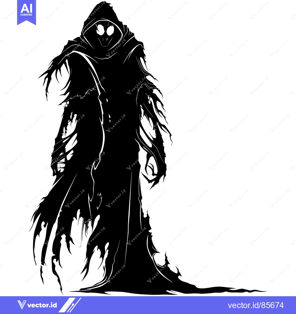 Premium Vector dari Black and White Illustration of a Creepy, Hooded Figure