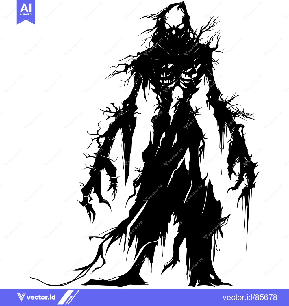 Premium Vector dari Silhouette of a Tree-like Monster with Claws and a Hood