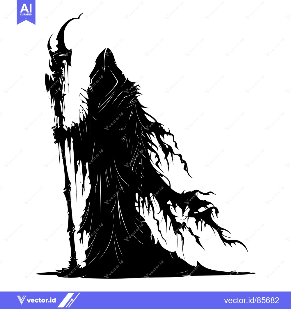 Premium Vector dari Silhouette of a hooded figure with a staff, standing in a dramatic pos