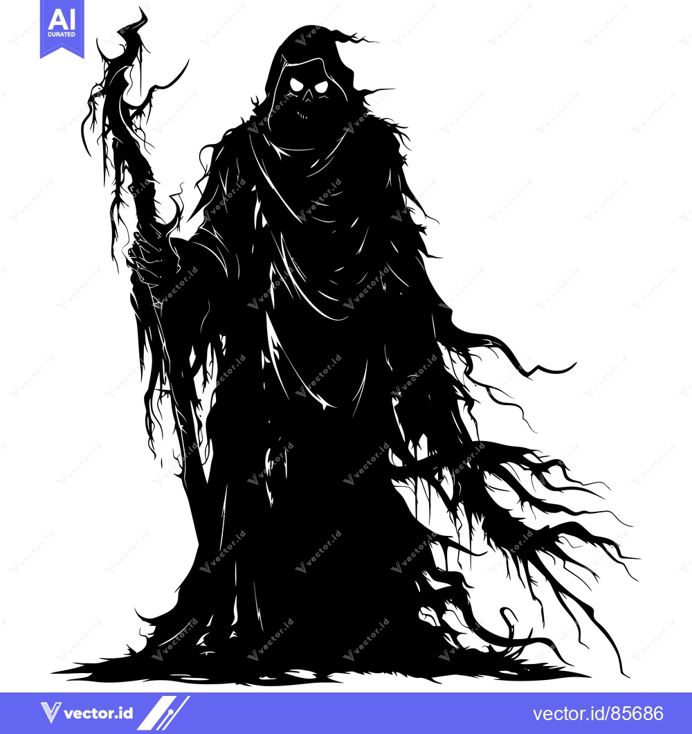 Premium Vector of Silhouette of a cloaked figure holding a staff