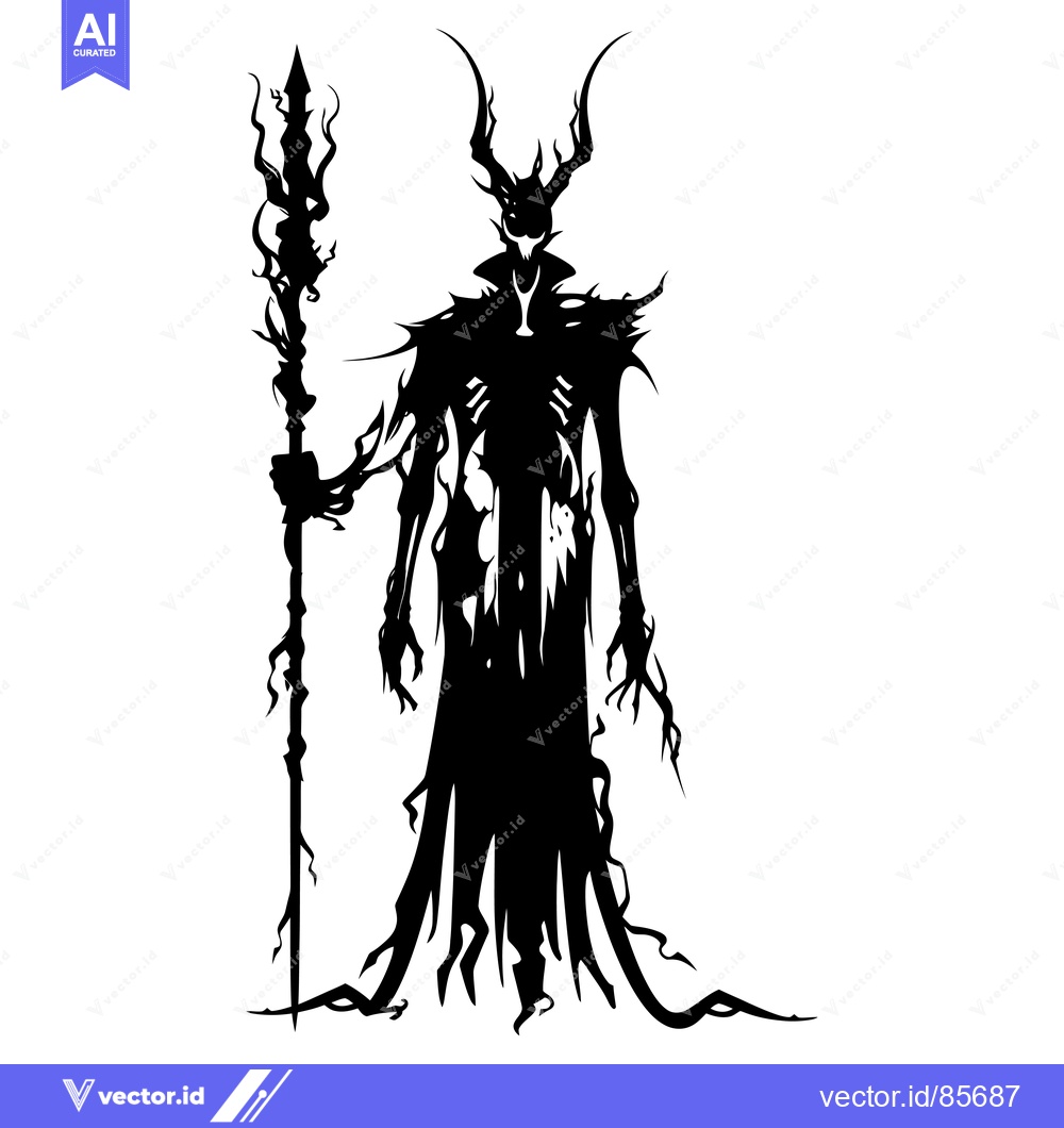 Premium Vector dari A Silhouette of a Dark Figure Holding a Spiked Staff