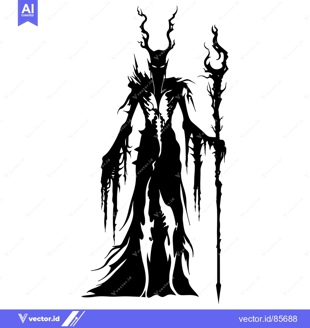 Premium Vector dari A Silhouette of a Dark Figure with Antlers Holding a Staff